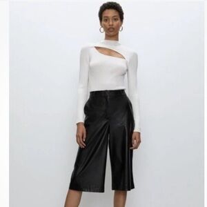 Aritzia Babaton 00 black faux leather zipper pockets women’s wide leg shorts